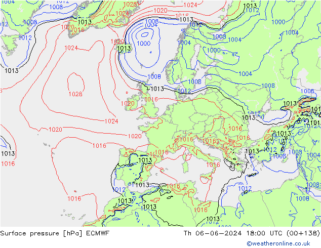 Atmosférický tlak ECMWF Čt 06.06.2024 18 UTC