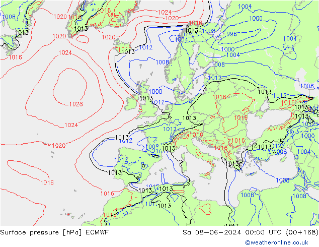 Pressione al suolo ECMWF sab 08.06.2024 00 UTC