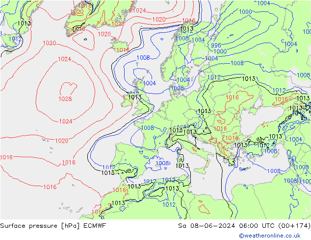 pressão do solo ECMWF Sáb 08.06.2024 06 UTC