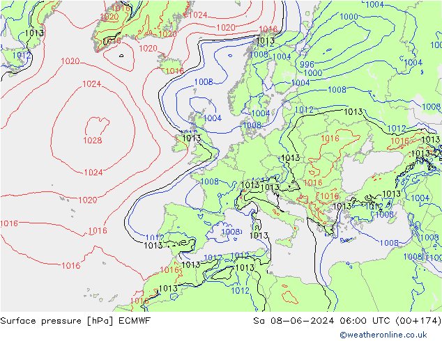 Pressione al suolo ECMWF sab 08.06.2024 06 UTC