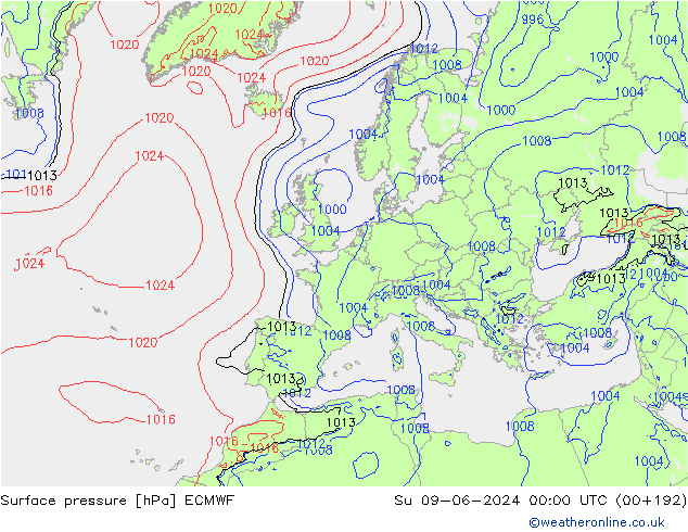 Bodendruck ECMWF So 09.06.2024 00 UTC