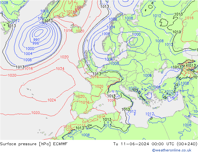 Pressione al suolo ECMWF mar 11.06.2024 00 UTC