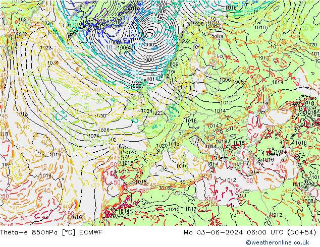 Theta-e 850hPa ECMWF Pzt 03.06.2024 06 UTC