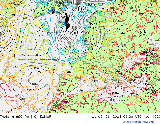 Theta-e 850hPa ECMWF Mi 05.06.2024 06 UTC