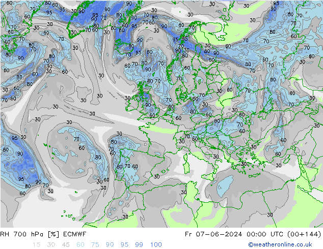 RH 700 hPa ECMWF Fr 07.06.2024 00 UTC