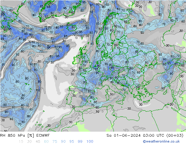 RH 850 hPa ECMWF Sa 01.06.2024 03 UTC