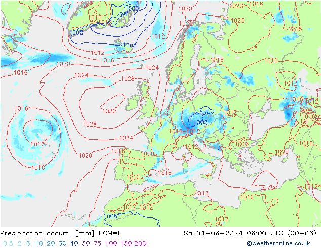 Precipitation accum. ECMWF Sa 01.06.2024 06 UTC