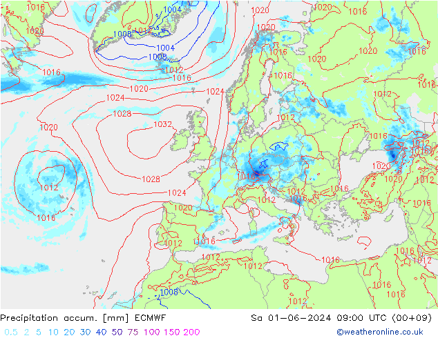 Precipitation accum. ECMWF Sa 01.06.2024 09 UTC