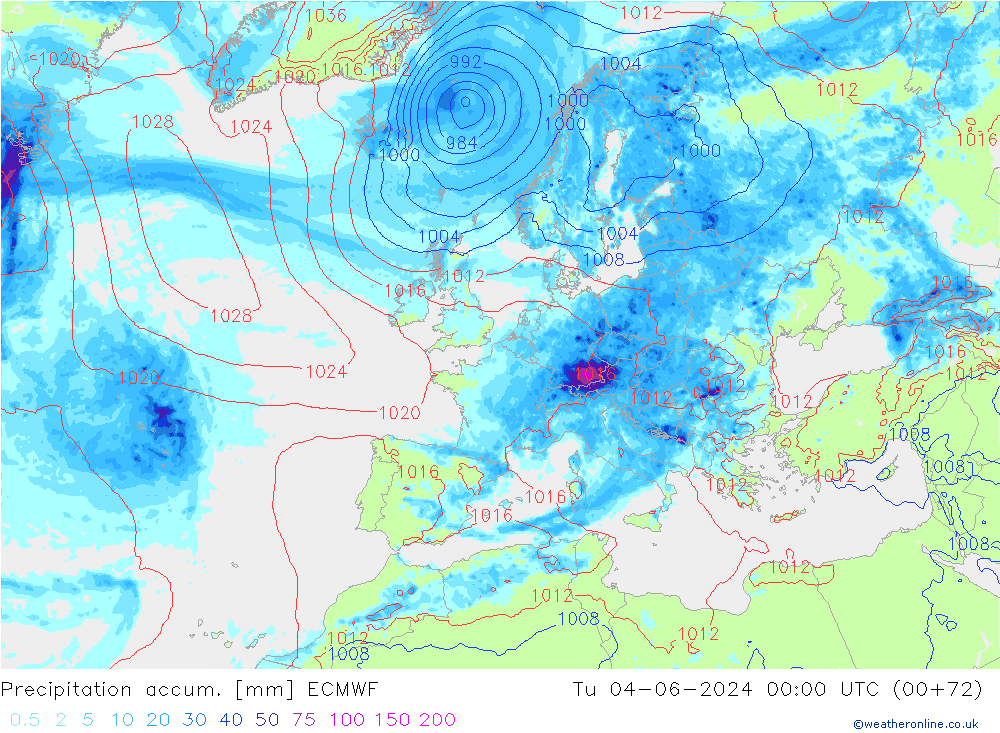 Precipitation accum. ECMWF вт 04.06.2024 00 UTC