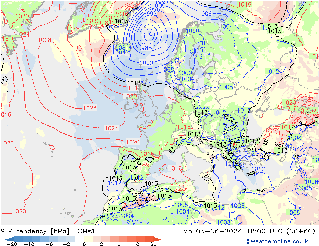 SLP tendency ECMWF Mo 03.06.2024 18 UTC