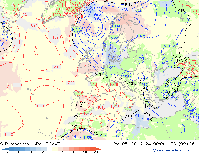 Druktendens (+/-) ECMWF wo 05.06.2024 00 UTC
