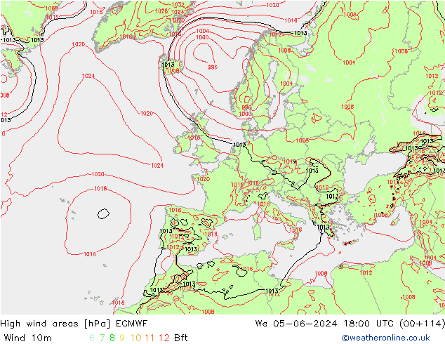 High wind areas ECMWF  05.06.2024 18 UTC