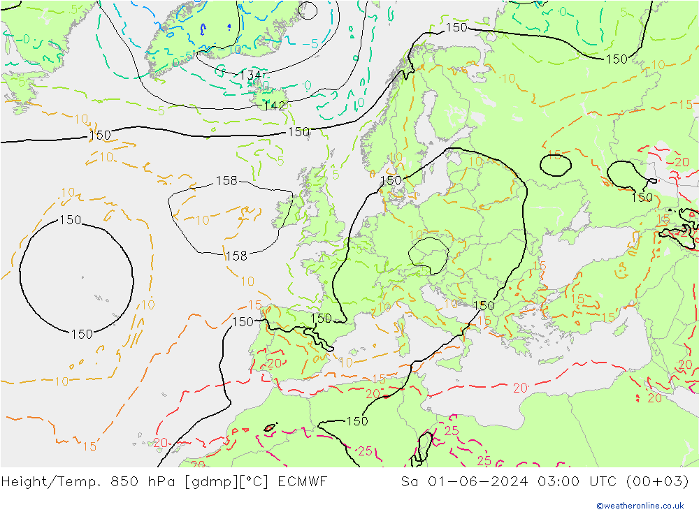 Height/Temp. 850 hPa ECMWF So 01.06.2024 03 UTC