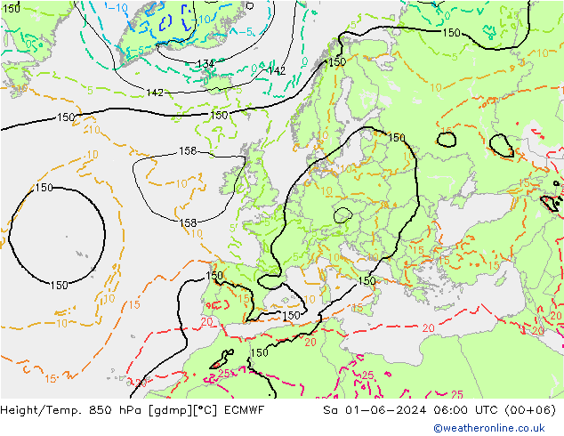 Hoogte/Temp. 850 hPa ECMWF za 01.06.2024 06 UTC