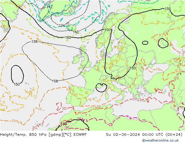 Z500/Rain (+SLP)/Z850 ECMWF 星期日 02.06.2024 00 UTC