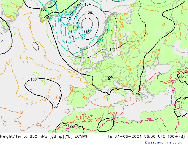 Z500/Rain (+SLP)/Z850 ECMWF Di 04.06.2024 06 UTC