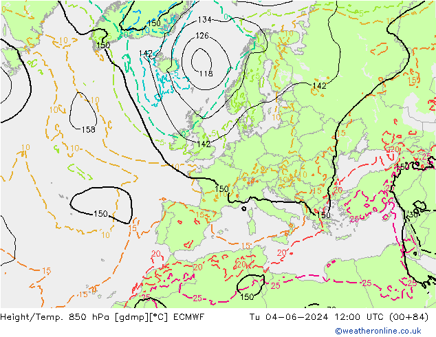 Height/Temp. 850 hPa ECMWF mar 04.06.2024 12 UTC