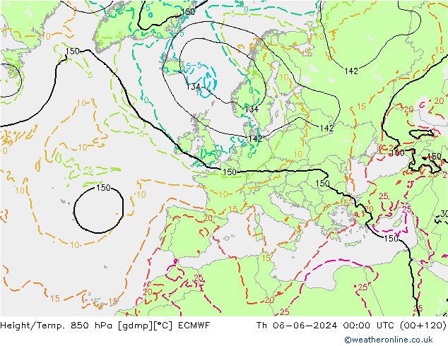 Hoogte/Temp. 850 hPa ECMWF do 06.06.2024 00 UTC
