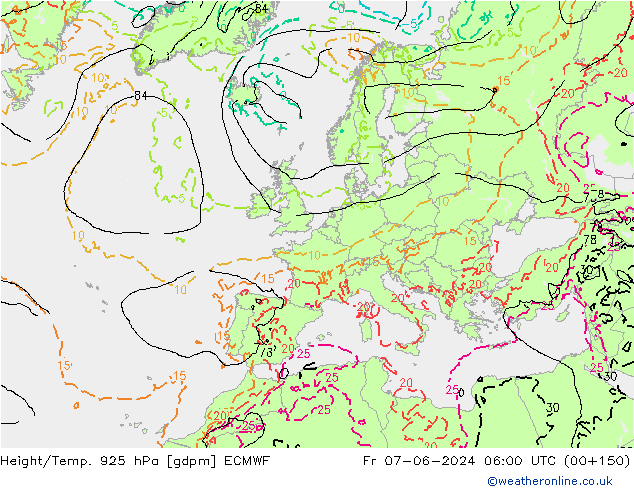 Height/Temp. 925 hPa ECMWF ven 07.06.2024 06 UTC