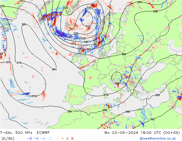 T-Adv. 500 hPa ECMWF Mo 03.06.2024 18 UTC