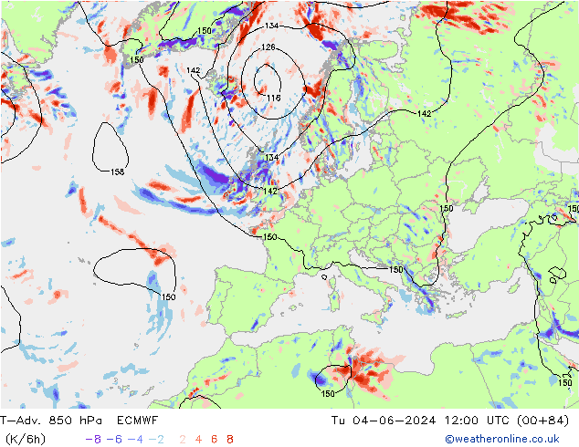 T-Adv. 850 hPa ECMWF mar 04.06.2024 12 UTC