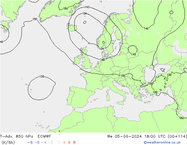 T-Adv. 850 hPa ECMWF St 05.06.2024 18 UTC