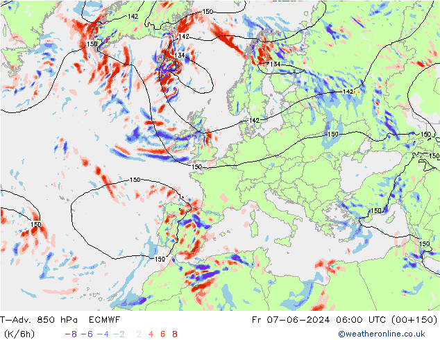 T-Adv. 850 hPa ECMWF ven 07.06.2024 06 UTC