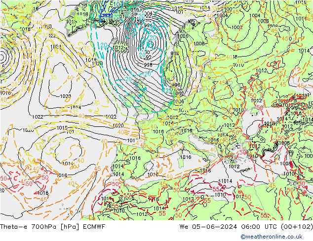 Theta-e 700hPa ECMWF Çar 05.06.2024 06 UTC