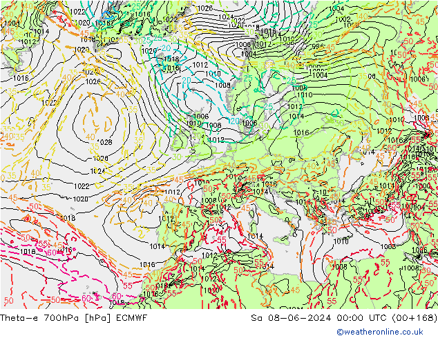 Theta-e 700hPa ECMWF So 08.06.2024 00 UTC