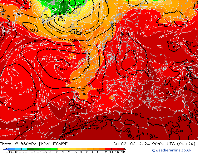 Theta-W 850hPa ECMWF Su 02.06.2024 00 UTC