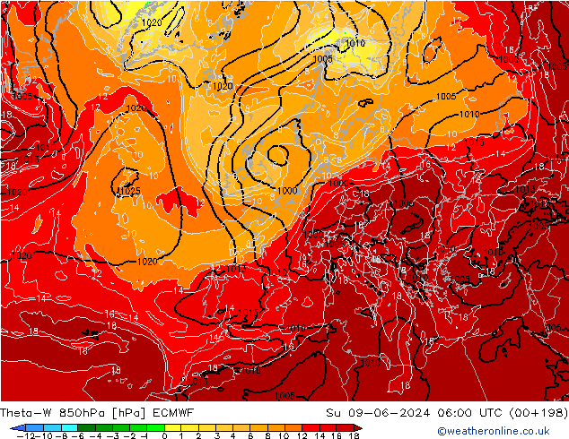 Theta-W 850hPa ECMWF So 09.06.2024 06 UTC