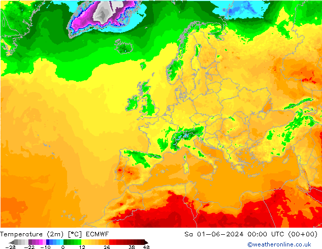 Temperatuurkaart (2m) ECMWF za 01.06.2024 00 UTC