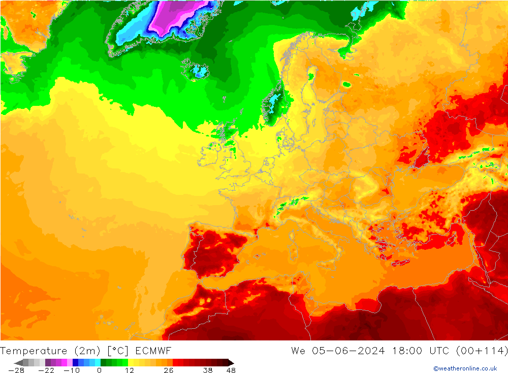 Temperature (2m) ECMWF We 05.06.2024 18 UTC