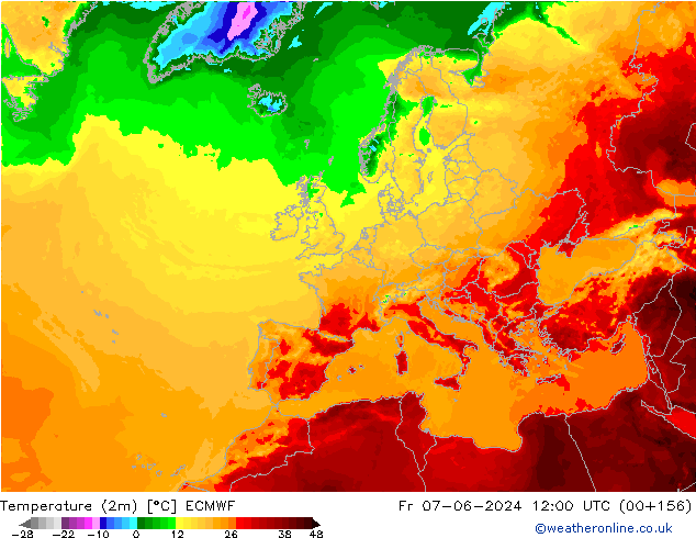 Temperature (2m) ECMWF Fr 07.06.2024 12 UTC