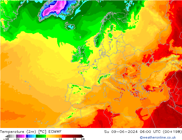 Temperature (2m) ECMWF Ne 09.06.2024 06 UTC