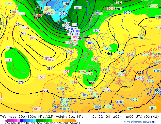 Schichtdicke 500-1000 hPa ECMWF So 02.06.2024 18 UTC