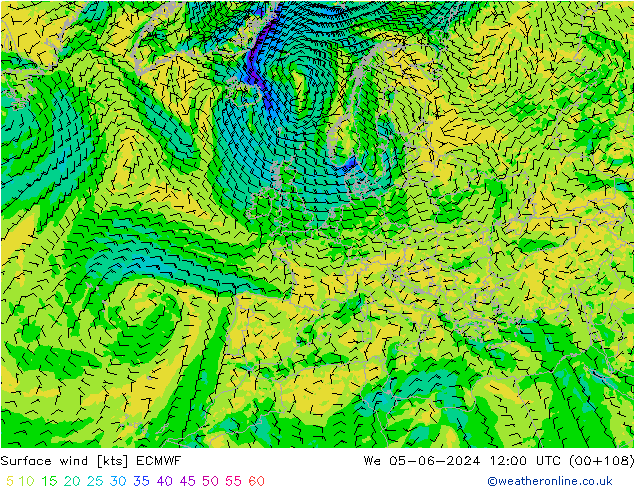 Rüzgar 10 m ECMWF Çar 05.06.2024 12 UTC