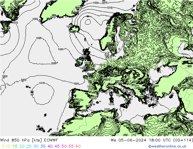 Wind 850 hPa ECMWF Mi 05.06.2024 18 UTC