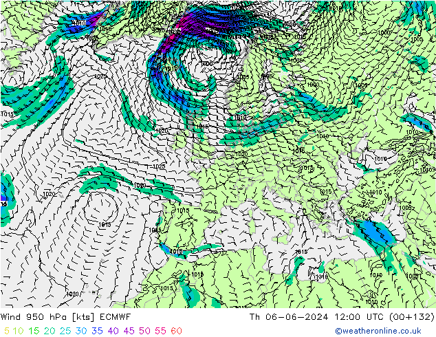 ветер 950 гПа ECMWF чт 06.06.2024 12 UTC