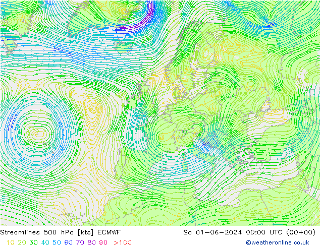 Rüzgar 500 hPa ECMWF Cts 01.06.2024 00 UTC