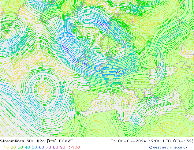 Linea di flusso 500 hPa ECMWF gio 06.06.2024 12 UTC