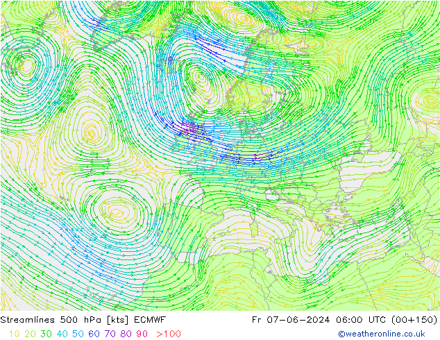 Linha de corrente 500 hPa ECMWF Sex 07.06.2024 06 UTC