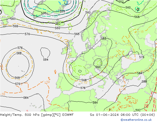 Height/Temp. 500 hPa ECMWF 星期六 01.06.2024 06 UTC