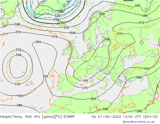 Z500/Rain (+SLP)/Z850 ECMWF sam 01.06.2024 12 UTC