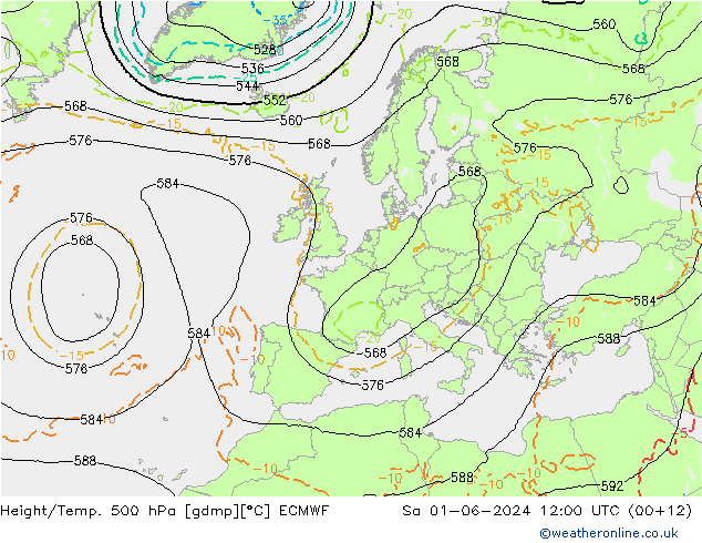 Z500/Rain (+SLP)/Z850 ECMWF so. 01.06.2024 12 UTC