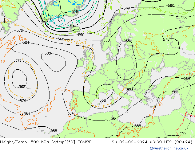 Z500/Rain (+SLP)/Z850 ECMWF Ne 02.06.2024 00 UTC