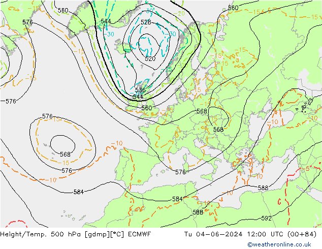 Z500/Yağmur (+YB)/Z850 ECMWF Sa 04.06.2024 12 UTC