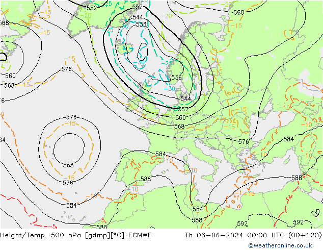 Z500/Rain (+SLP)/Z850 ECMWF Th 06.06.2024 00 UTC