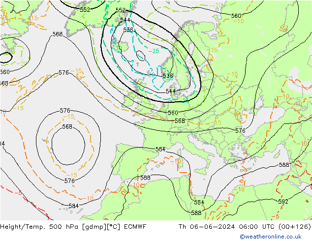 Hoogte/Temp. 500 hPa ECMWF do 06.06.2024 06 UTC