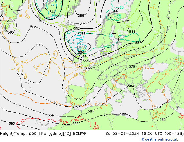 Z500/Rain (+SLP)/Z850 ECMWF so. 08.06.2024 18 UTC